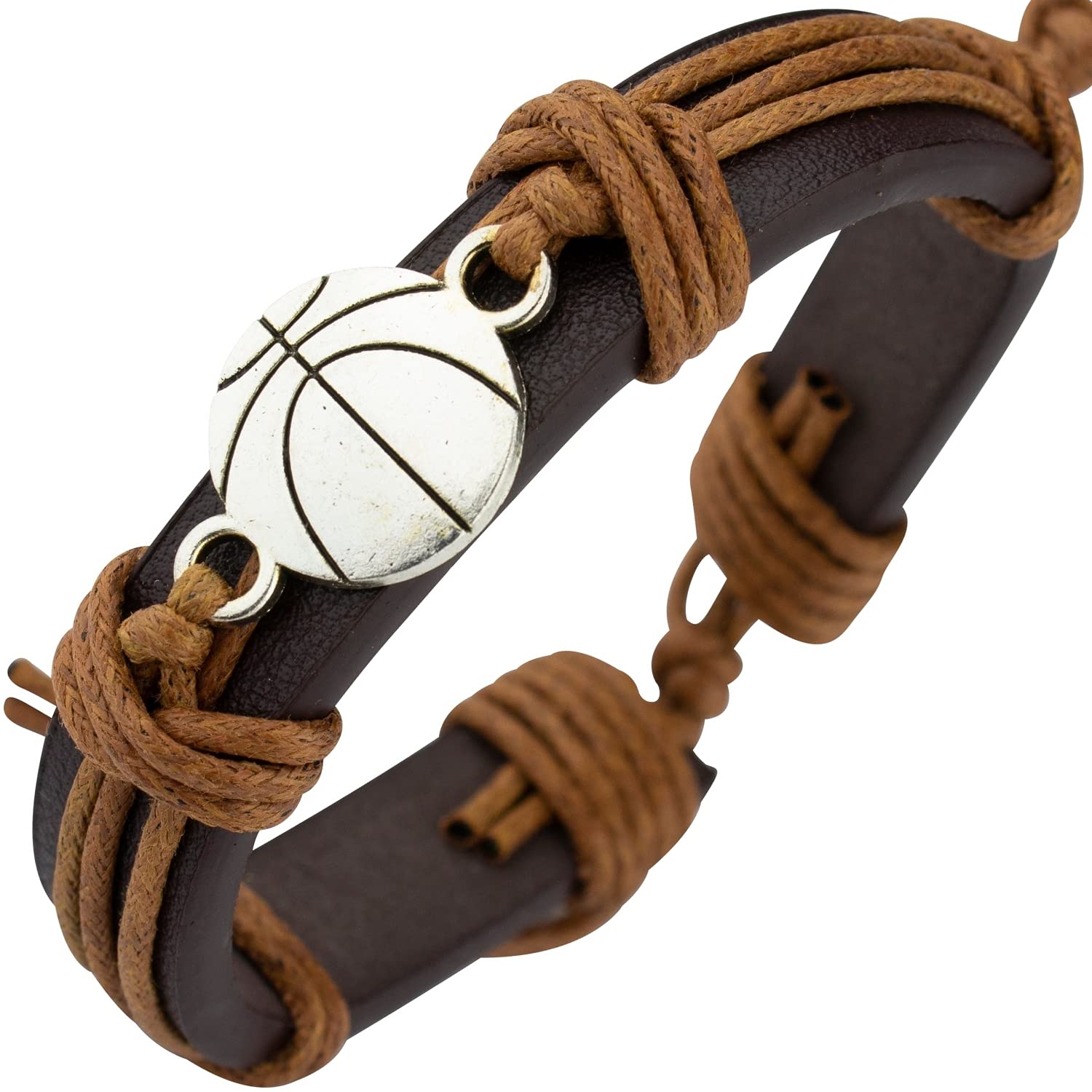 Sports Leather Wrap Bracelets for Men &amp; Teens, Team Sport Jewelry for High School, Teenagers Charm Bracelet Adjustable Sizing