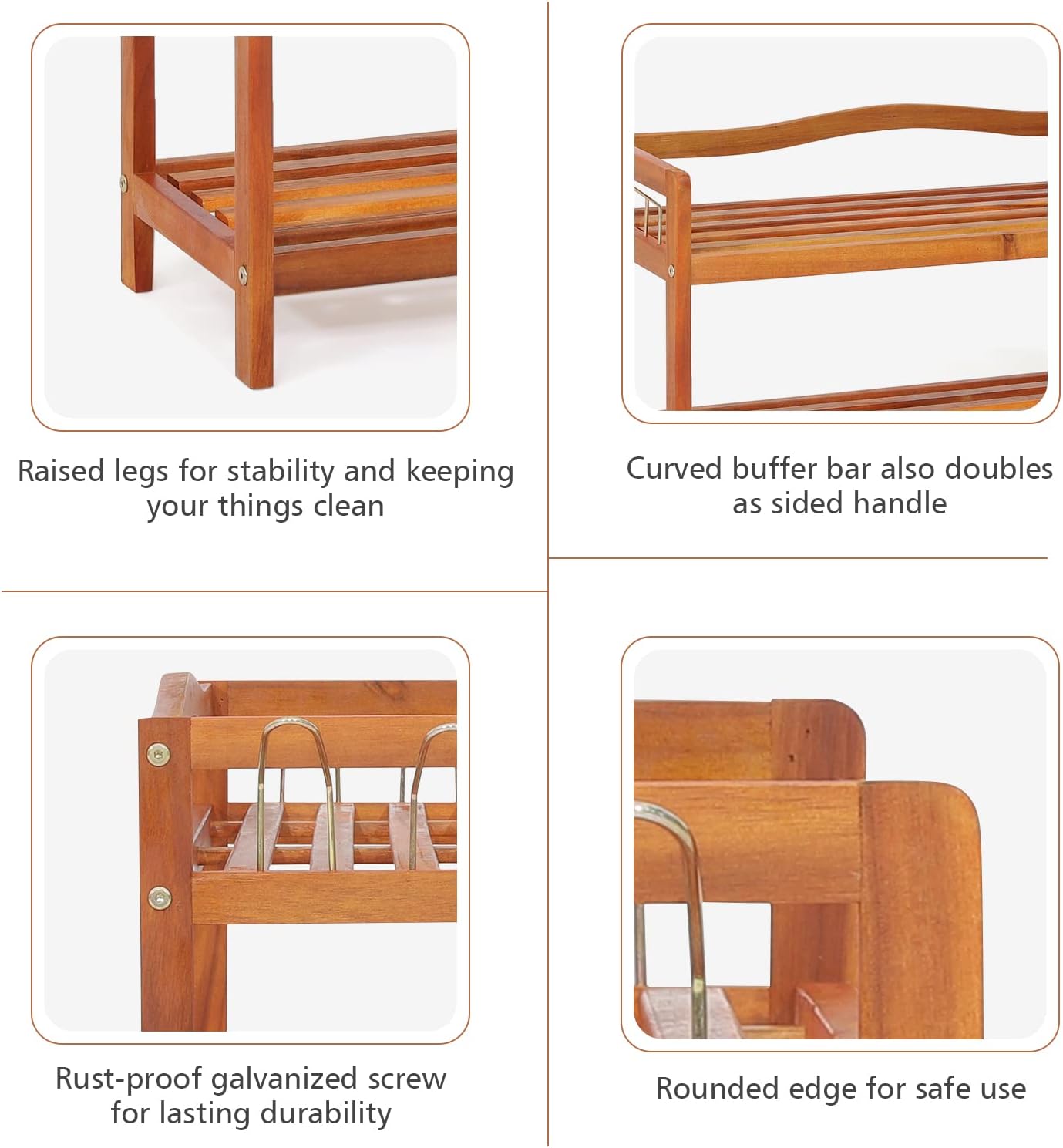 Giantex 5-Tier Shoe Rack, Acacia Wood Shoe Shelf with Side Metal Hooks, Holds up 12-18 Pairs, Shoe Organizer, Shoe Storage, Wooden Shoe Rack for Entryway, 25’’Lx10.5’’Wx32.5’’H