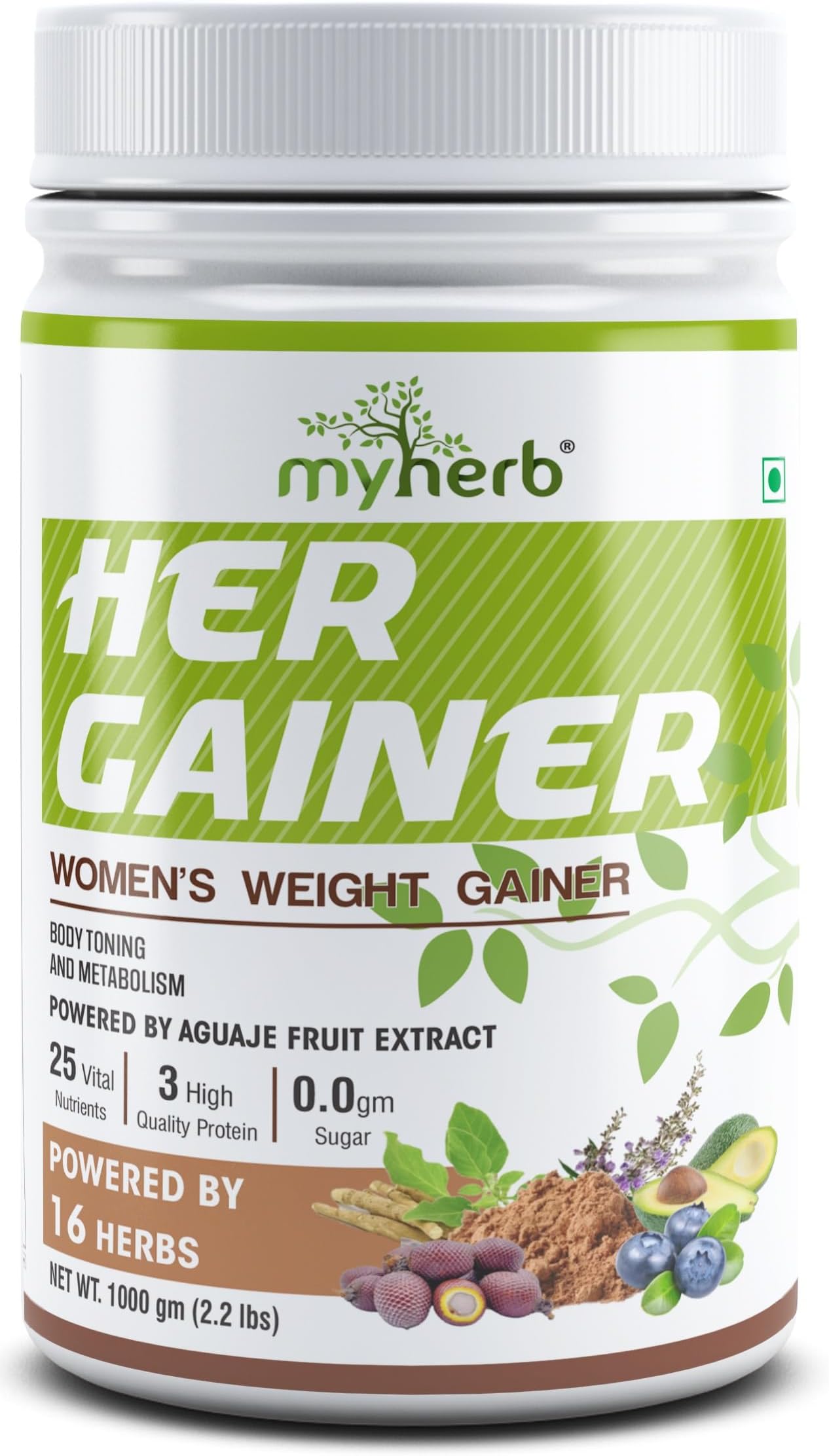 MYHERB Women’s Weight Gainer,Her Gainer With 16 Herbs & Aguaje Fruit,3 High Qaulity Protien,For Weight & Mass Gainer And Muscle Growth For Women (1 kg (Pack of 1), Natural Coffee Latte)