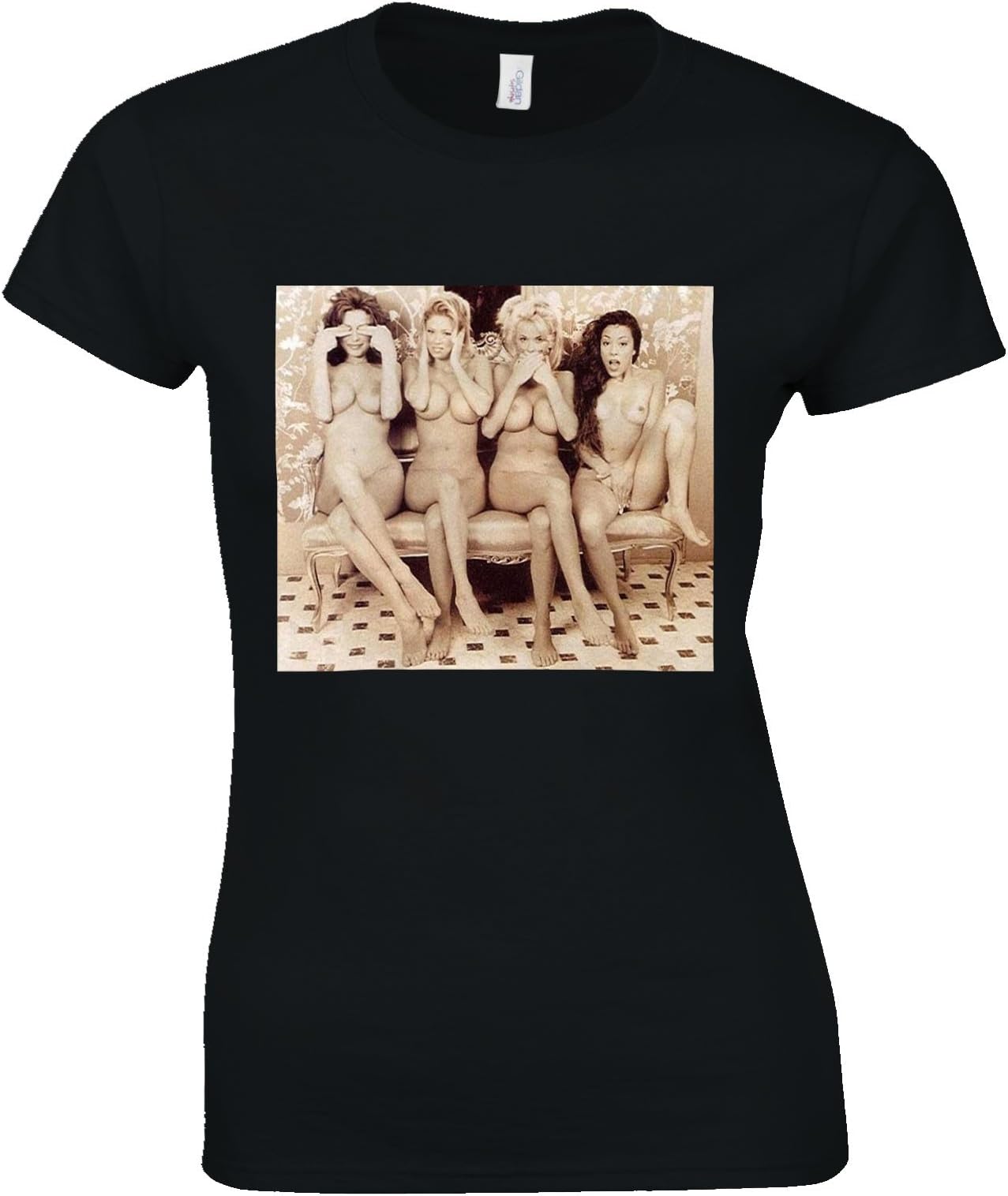 Three Monkeys 3 Naked Sexy Girls Novelty White Women T Shirt Top