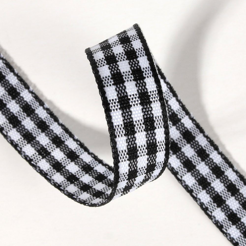Buffalo Check Ribbon Black and White Gingham Ribbon 25 Yards for Crafts 3/8 Inch 100% Polyester