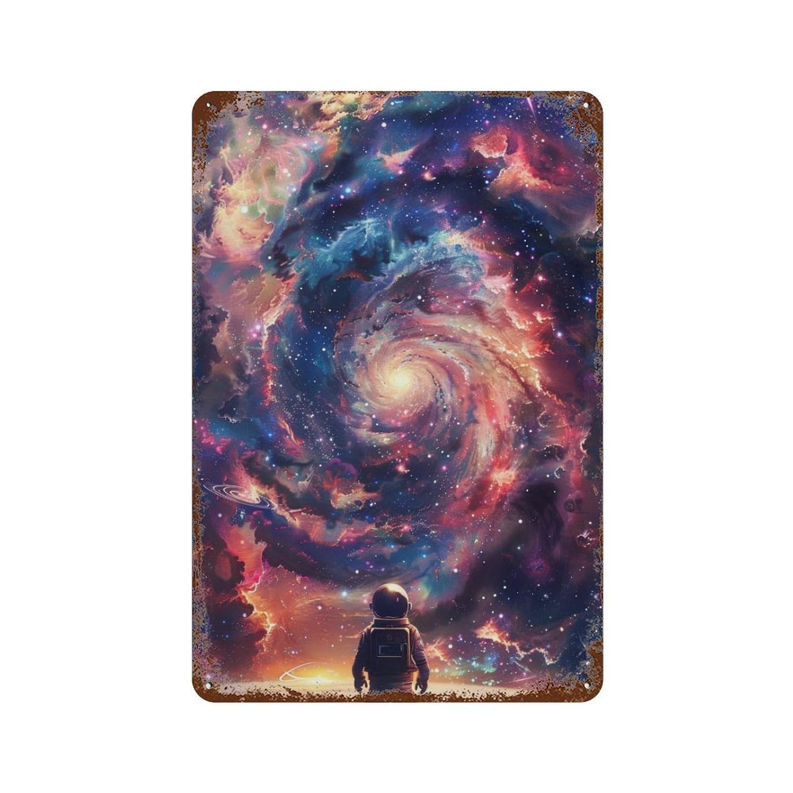 Weathered Tin Sign Cosmic Astronaut Journey-2 11.8"x7.9", Novelty Wall Decor for Basement, Hobby Room And Garage Decor