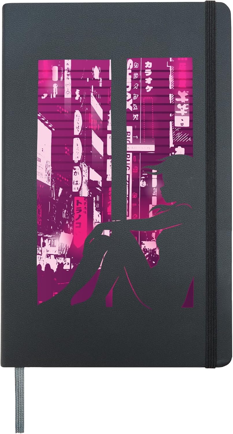 Vaporwave Anime Girls, Japanese Anime Manga Aesthetic Hardcover Journal, Black