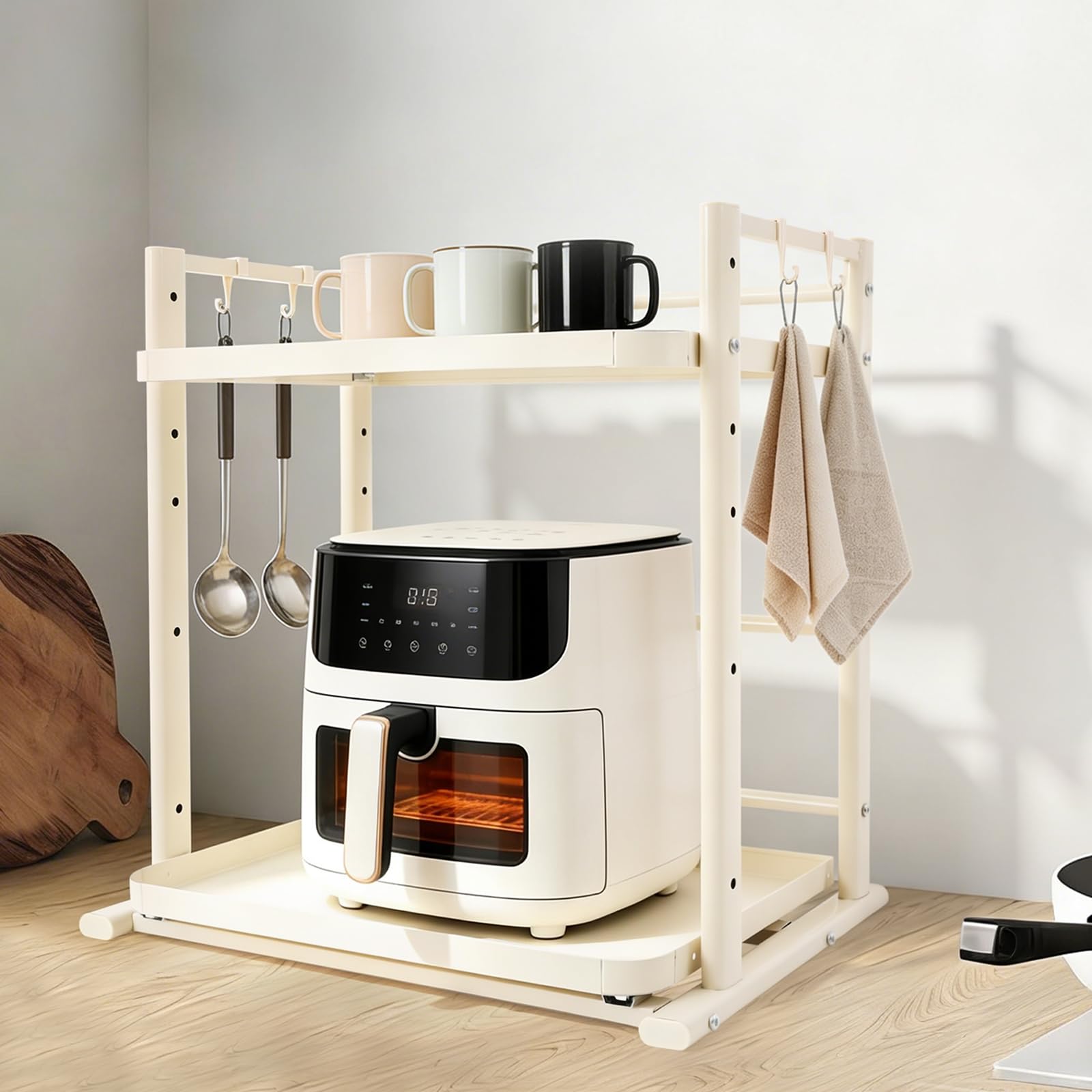 Scaffale a microonde estensibile, supporto per forno con ripiano scorrevole