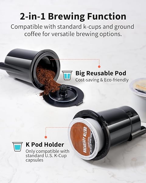 KIDISLE Hot & Iced Single Serve Coffee Maker for K Cup & Grounds, 6–16oz Brew Sizes, 40oz Water Tank, Reusable Pod Filter, Easy-to-Use for Home, Office, Dorm, Black - 3
