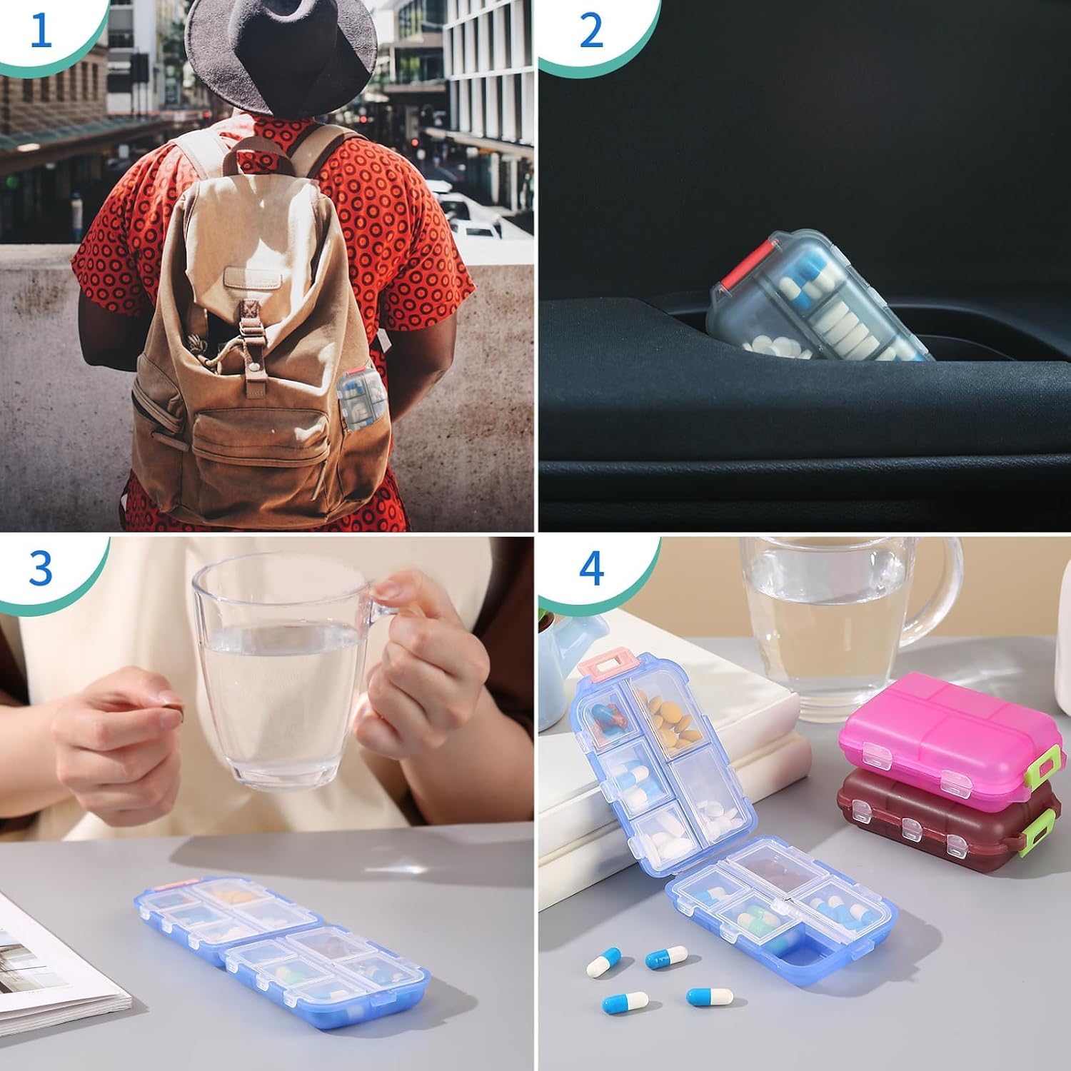 CARTZILLA Pill Medicine Organizer Storage Box with 7 Compartments - Made of Food Grade Cereal Fiber, Moisture Proof, BPA free Wheat Straw Material, Pocket, Purse, Daily Pill Case, Ideal for Travel, Portable Medicine Vitamin Holder Container MULTICOLOUR 1 3