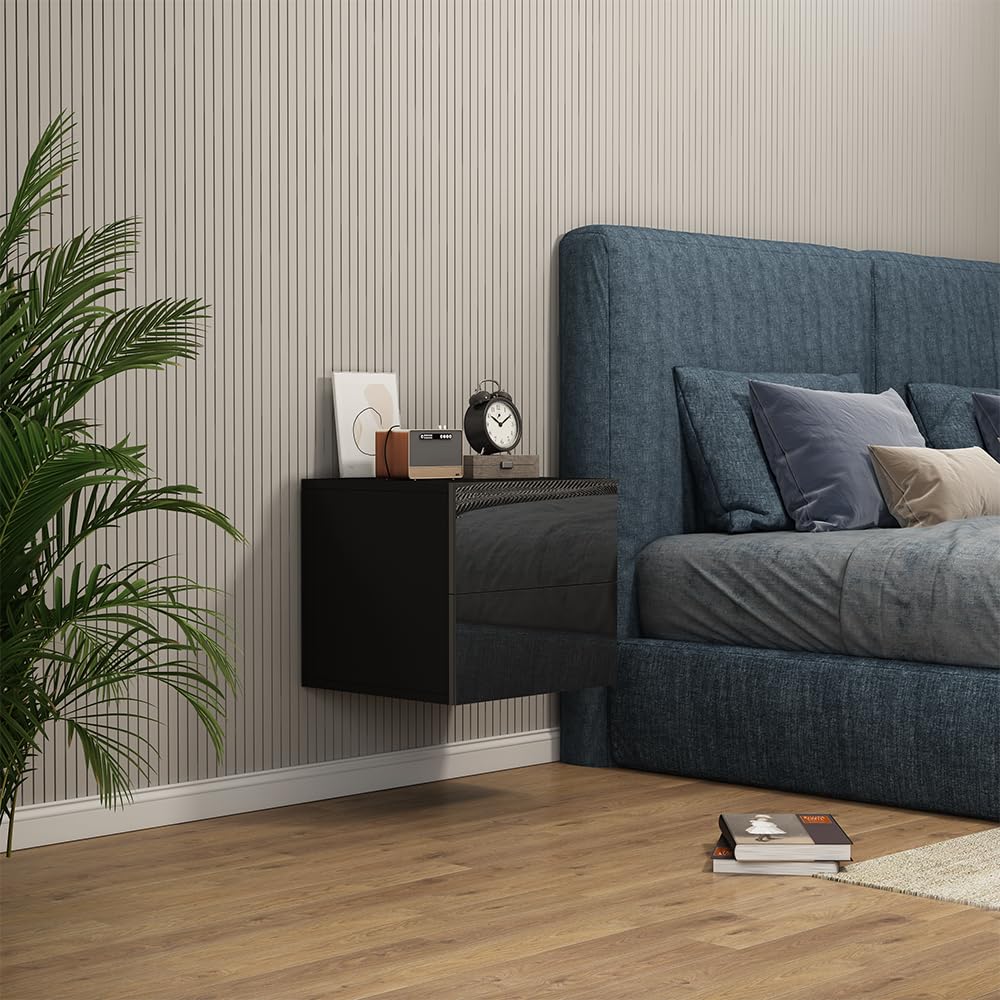 Vicco Comodino camera da letto Sofie, Nero lucido, 49.6 x 51.2 cm