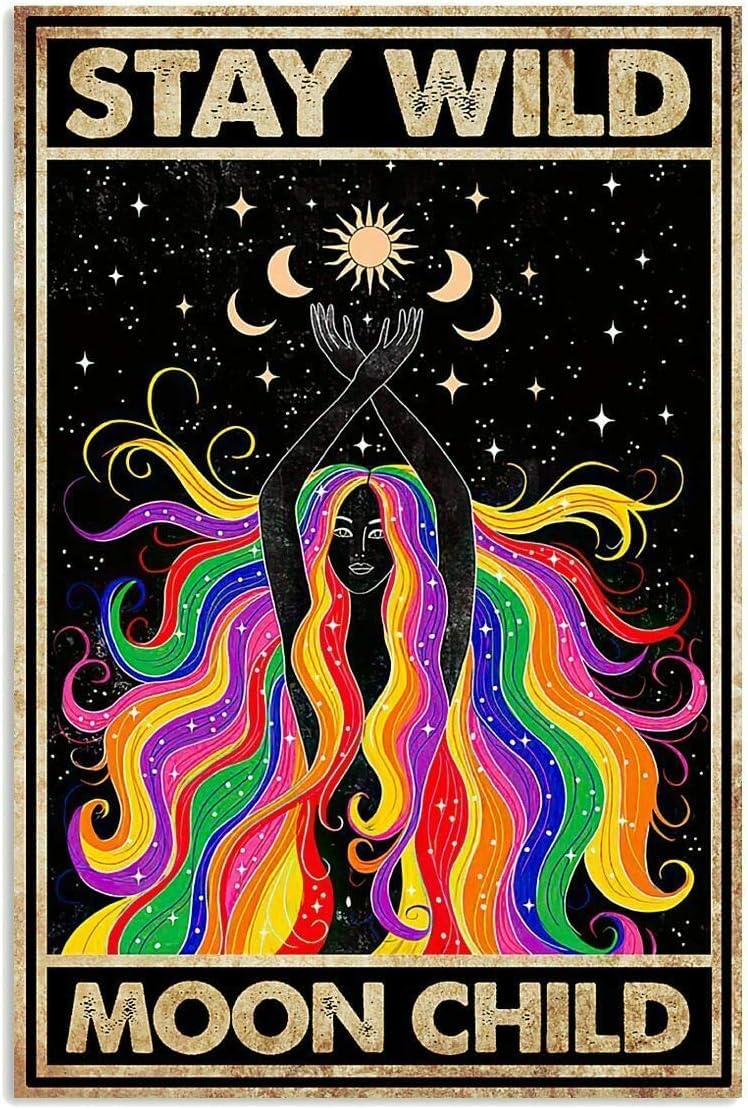 Bioprocess Stay Wild Moon Child Portrait Poster Wall Art Decor Metal Sign Poster 8X12 Inches