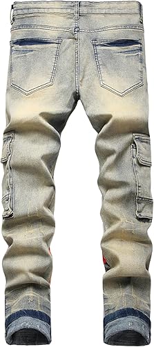 Miniatura 2 de Baylvn - Pantalones de mezclilla rectos ajustados para hombre, cómodos, para motociclista