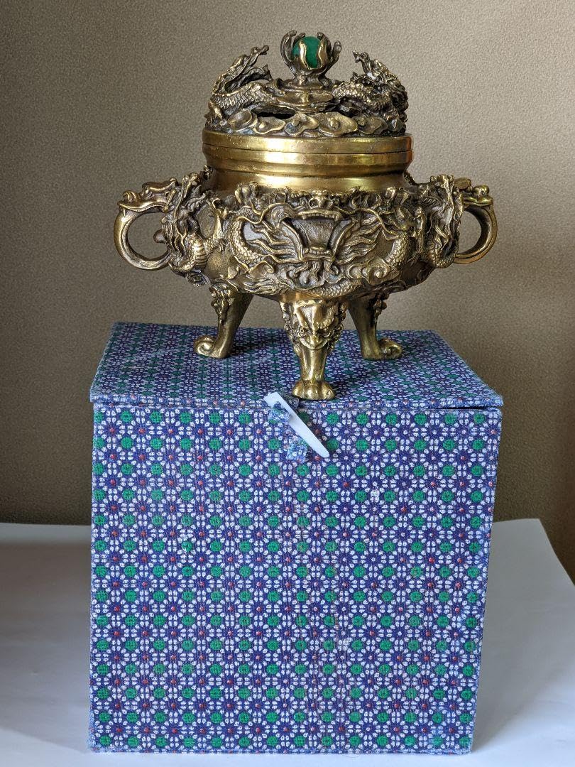 Amazon｜中国 翡翠 龍 透かし香炉 香道 黄銅真鍮製 コレクション 骨董  