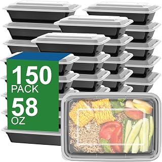 Meal Prep Containers with Lids - 150 Count – 58oz Large Reusable Food Storage Containers Bulk – Durable, Stackable, Freezer & Microwave Safe Meal Prepping Containers for Leftovers, Lunch & Takeout
