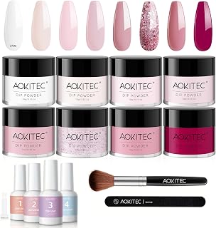 Aokitec 14 Pieces Dipping Powder Nails Set, Pink Magenta Dip Acrylic Powder with Di…