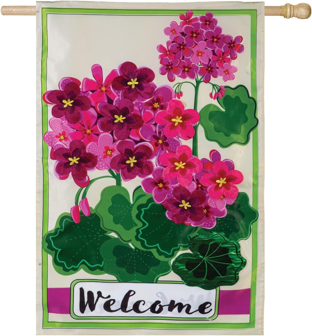 Evergreen Flag Wecome Spring House Flag, 28 x 44 Inches Garden Flag Outdoor Decor for Homes and Gardens (Pink Geranium)
