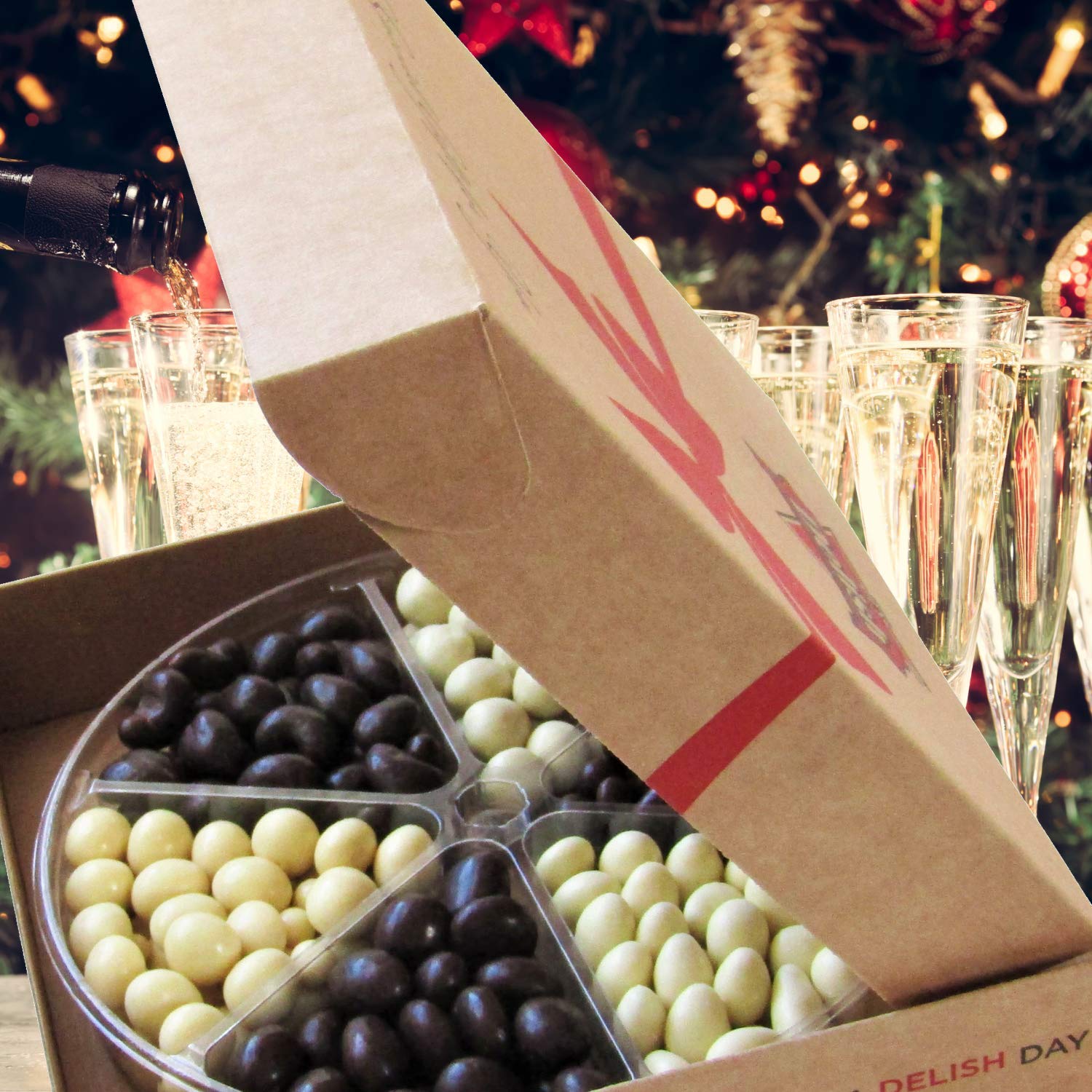 Gourmet Holiday White & Dark Chocolate Nuts and Fruit Large Gift Tray 6-Pt by It's Delish – Christmas Gift Box New Year Events Fathers Mother Day Family Parties Valentines Anniversary - Kosher Dairy