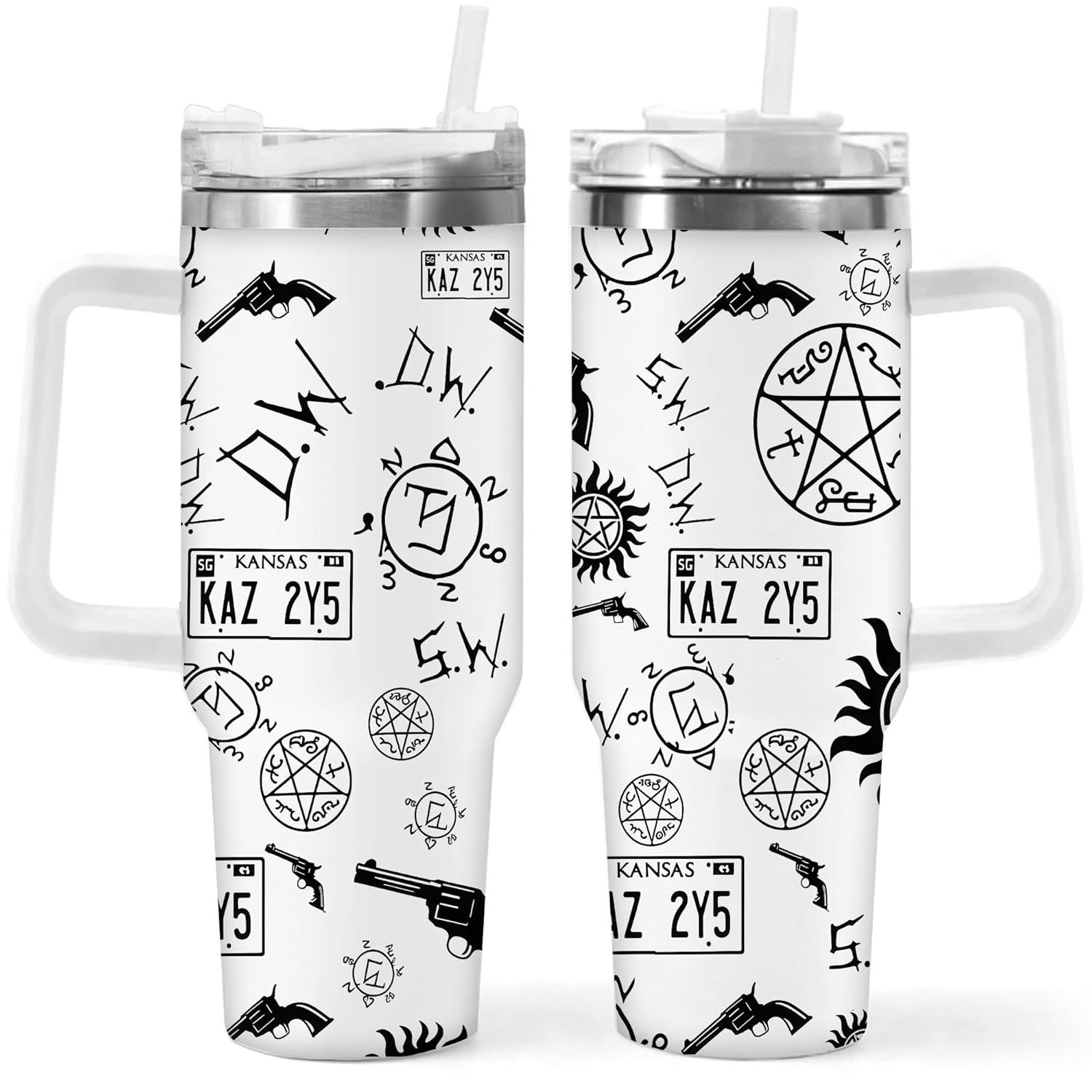 FOCIUZTA 40oz Supernatural Themed Stainless Steel Water Bottle - Festive Design Travel Tumbler for Christmas Thanksgiving Spring Festival