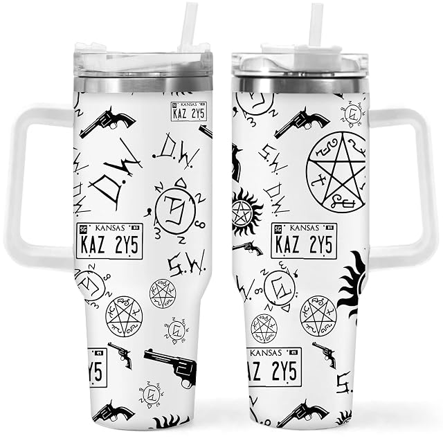 FOCIUZTA 40oz Supernatural Themed Stainless Steel Water Bottle - Festive Design Travel Tumbler for Christmas Thanksgiving Spring Festival