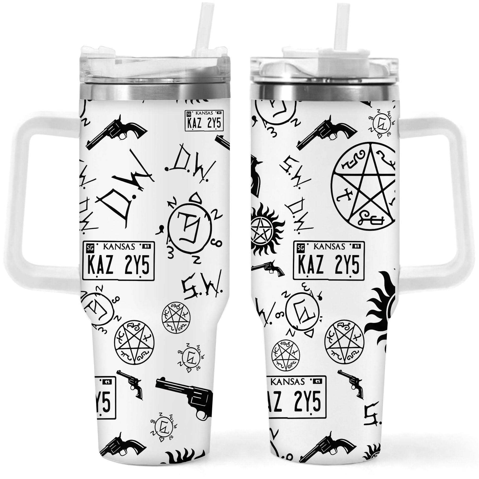 FOCIUZTA 40oz Supernatural Themed Stainless Steel Water Bottle - Festive Design Travel Tumbler for Christmas Thanksgiving Spring Festival