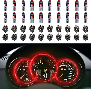 20PCS T5 LED Lights for Car Dashboard, Dashboard Bulbs, T5 37 74 LED Bulb with Twist Lock Socket, Car Accessories Bright Light for Instrument Cluster Dashboard Panel Gauge Indicator Red