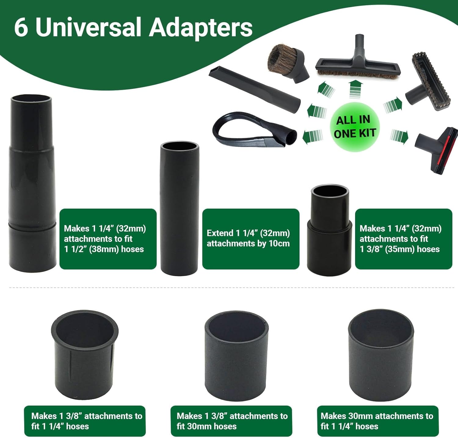 EZ SPARES Universal Vacuum Attachment Brush,Shop Vac Accessories,All in Kit Brush Tool Kit,Hose Adapter Shop Vacuum Cleaner Attachment,for Most Brand(17 Pack)