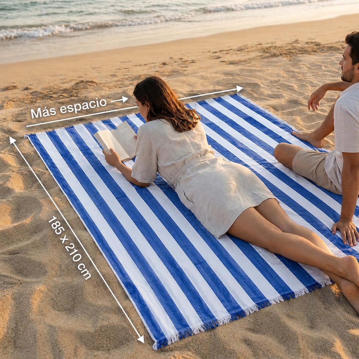 Pincho Toalla Playa Pack 2 Toalla Playa Grande, Beach Towel, Pinzas para Arena con 4 Piezas, Antiarena y Secado Rápido - XL 185 x 210 cm, Rayas Multicolor para Piscina y Camping, con Flecos