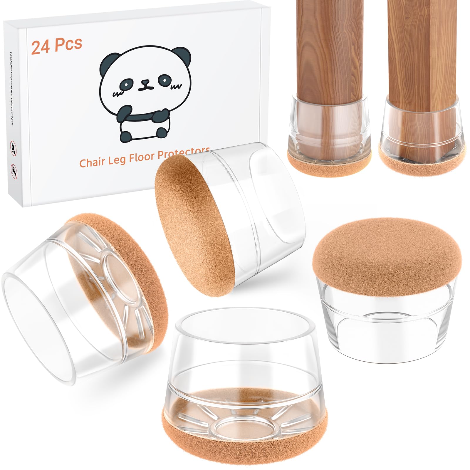 Meldel 24 PCS Silicone Chair Leg Floor Protectors Large (1.3"-1.4") Rubber Felt Furniture Pads Chair Legs Caps/Covers for Hardwood Floors, Tile from