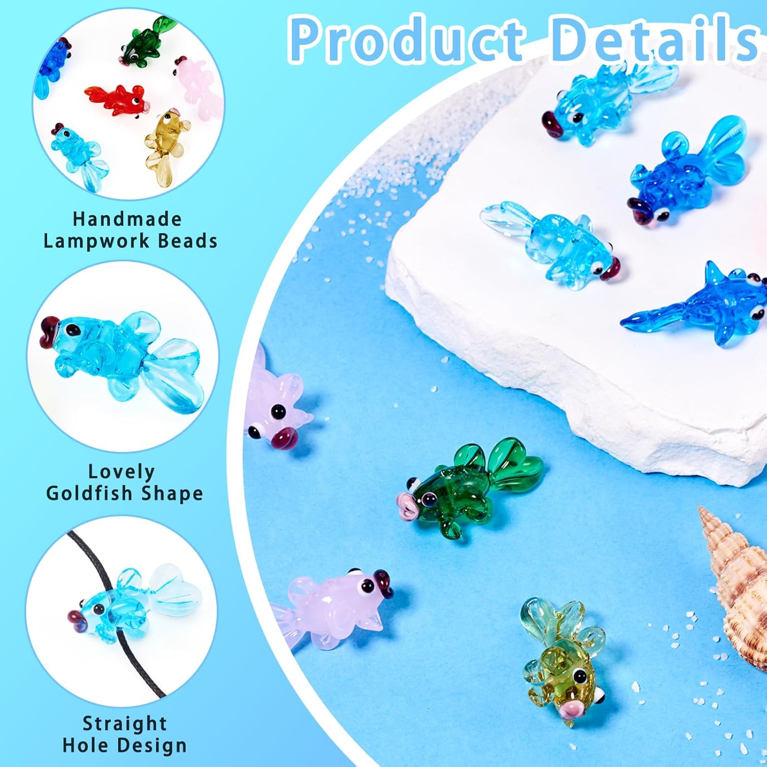 12Pcs Goldfish Lampwork Glass Beads Colorful Handmade Fish Beads Cute Ocean Animal Loose Spacer Bead Clear Glass Goldfish Charm Bead for DIY Craft Earrings Necklaces Jewelry Making - Image 3