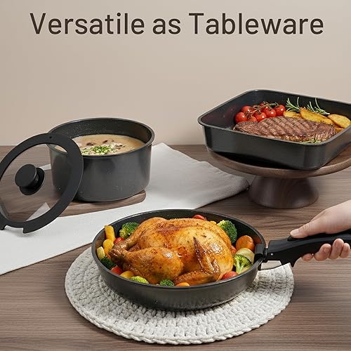 Miniatura 7 de KIKCOIN Juego de ollas y sartenes antiadherentes de cerámica  Juego de utensilios de cocina con mango desmontable  Paquete de 25 juegos de cocina