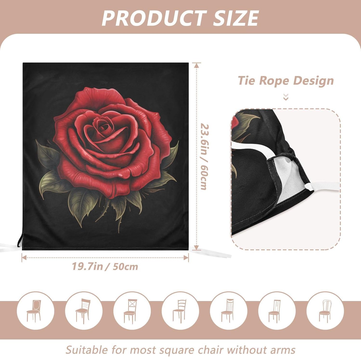ALAZA Vintage Rose Black Chair Back Cover Set of 6, Washable Reusable Removable Chair Slipcovers Decorative Chair Cover for Home Kitchen Wedding Party