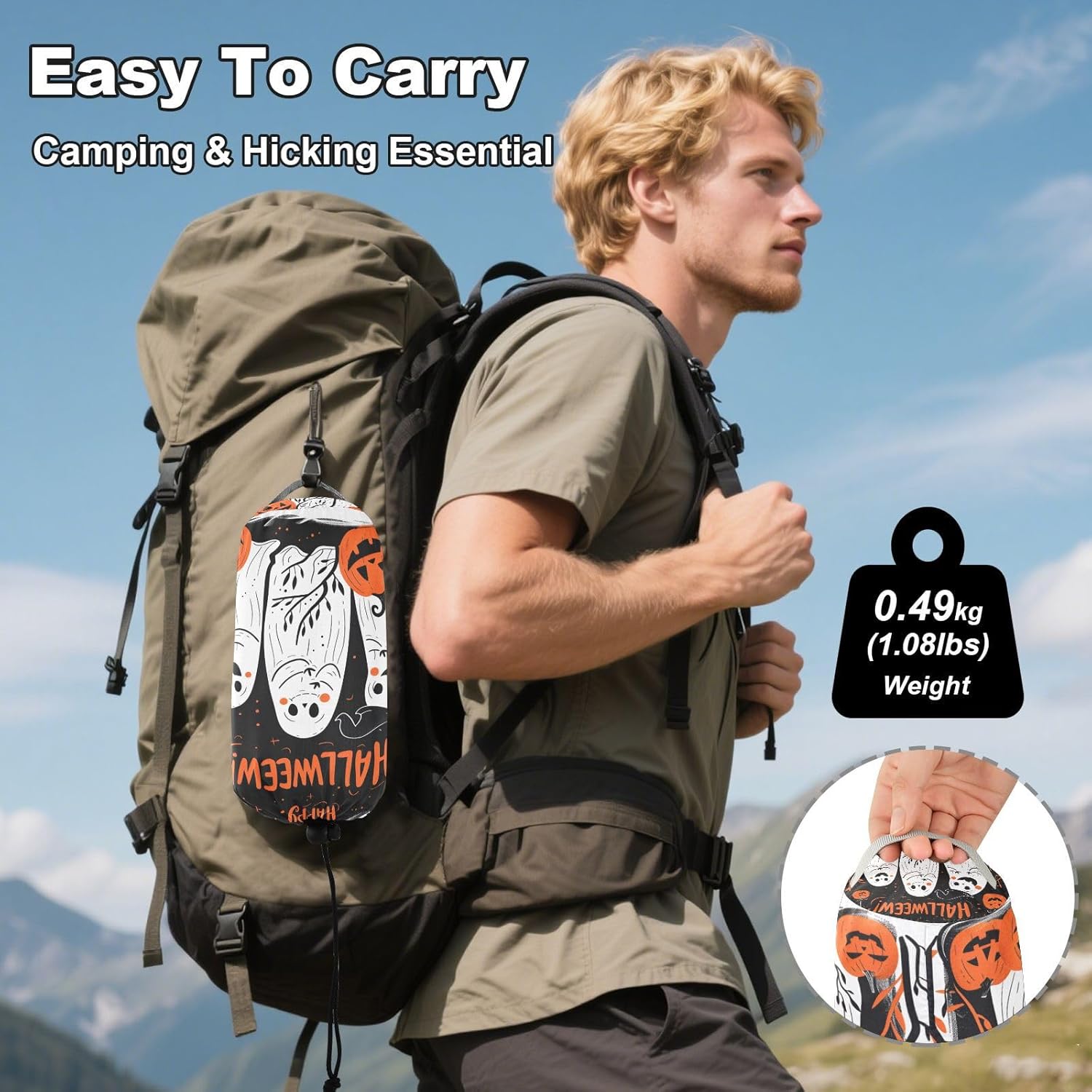 ALAZA Halloween Pumpkin Ghosts Camping Hammocks Single or 2 Person 500 lbs Portable Parachute Travel Hammock w/Tree Straps for Hiking Backpacking Indoor Outdoor