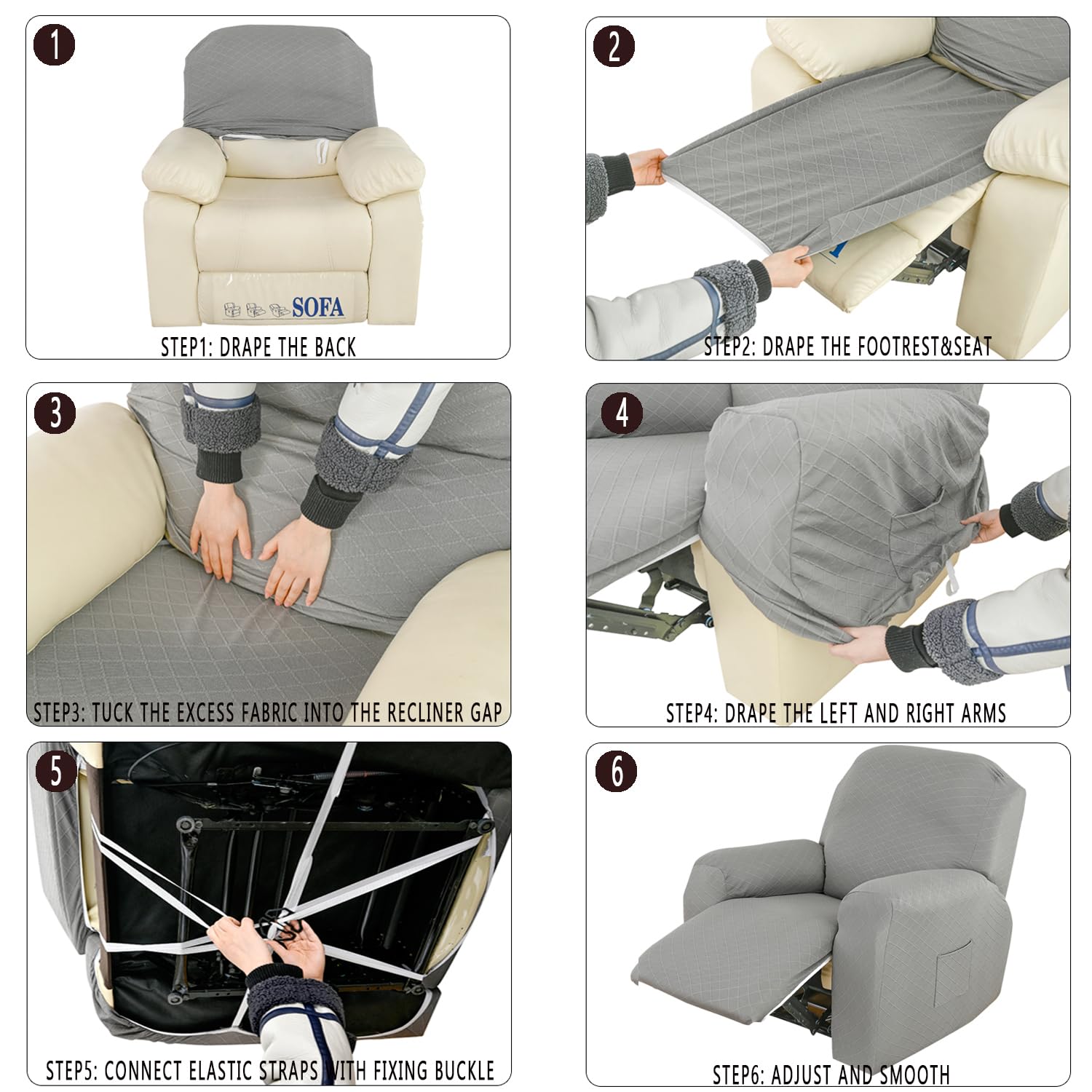 Topchances Super Soft Recliner Cover - Stretch Recliner Chair Cover with Side Pocket, Furniture Protector (Jacquard Coffee) - Image 3