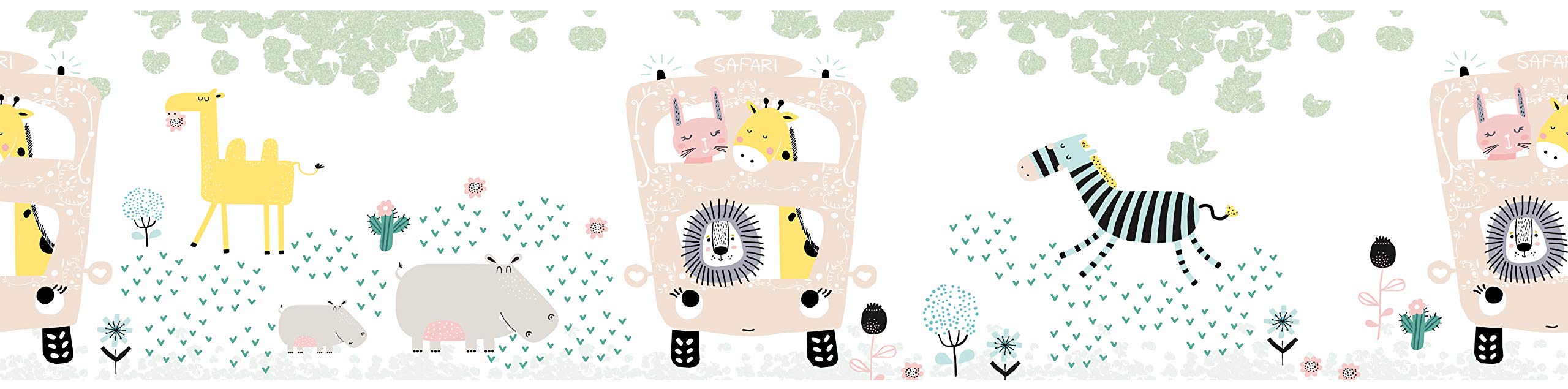 Lovely Kids Cenefas Adhesivas Para Los Niños Safari Friends 5.00 m x 0.155 m De Colores Amarillo Crema Fabricado en Alemania de A.S. Création 403756