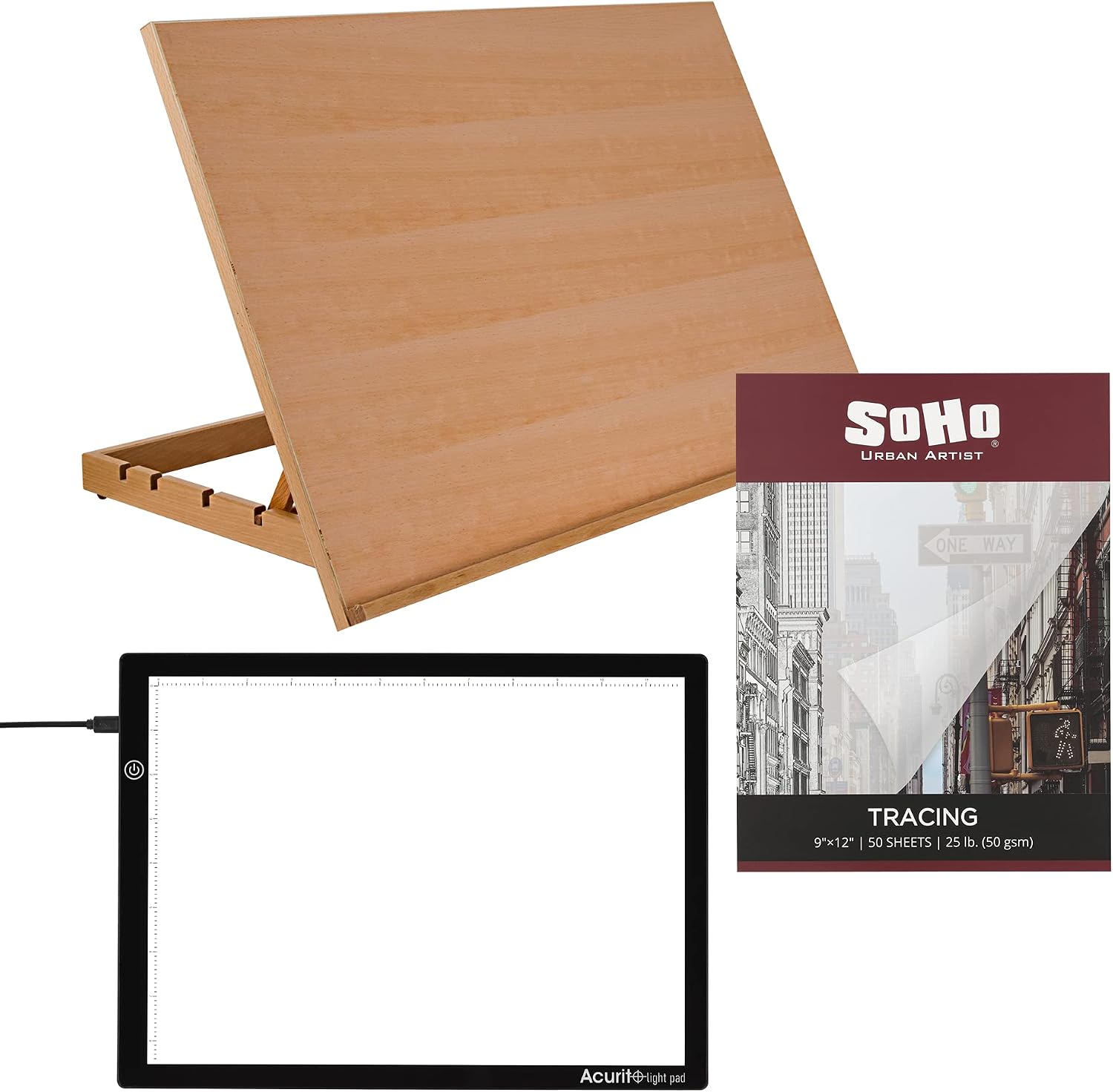 Jerrys Artarama Professional Artist Tracing Set - LED Light Pad, Drawing Tablet, Adjustable Light Board with Magnetic Surface and Vellum Paper Sketchbook (50 Sheets), Perfect for Tattoo Artists