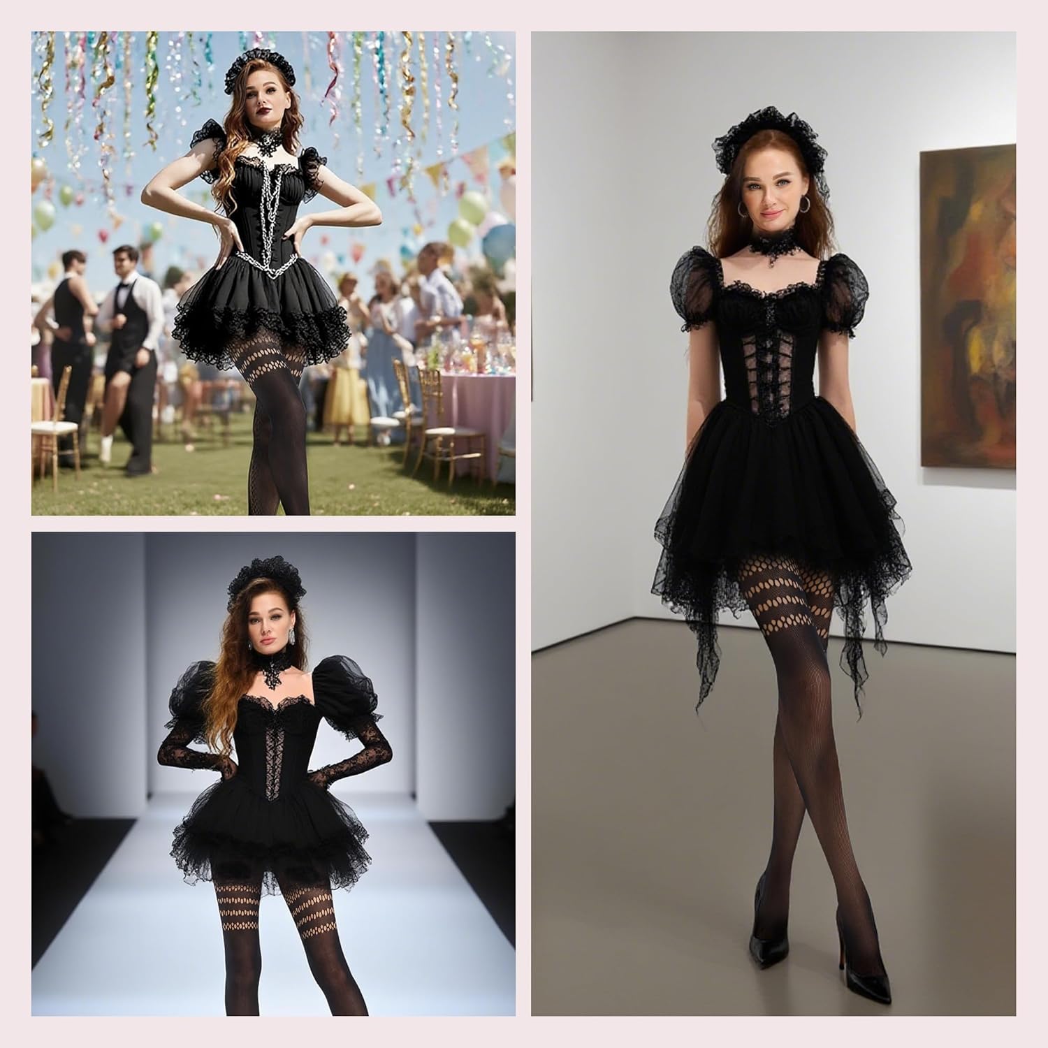 Faux Thigh High Tights for Women - Fishnet Gothic Pantyhose, High Waist Over-The-Knee Goth Leggings - Image 7