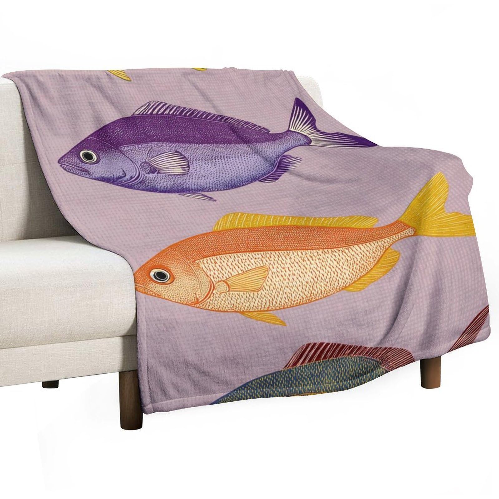 Jubonexis Four Stylized Fish Anti Pilling Throw Blankets Cozy Durable Blanket for Bedroom Living Rooms Couch Sofa Bed 130x150cm(50x60in)