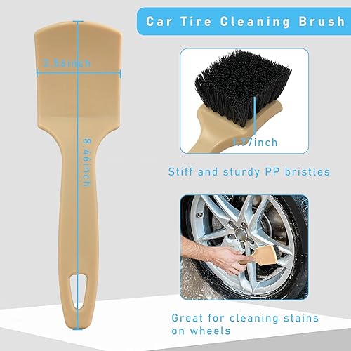 Miniatura 8 de Cepillo de lavado de auto, no raya, rueda y cepillo de neumáticos para llantas de automóvil, limpiador de neumáticos de cerdas rígidas de mango