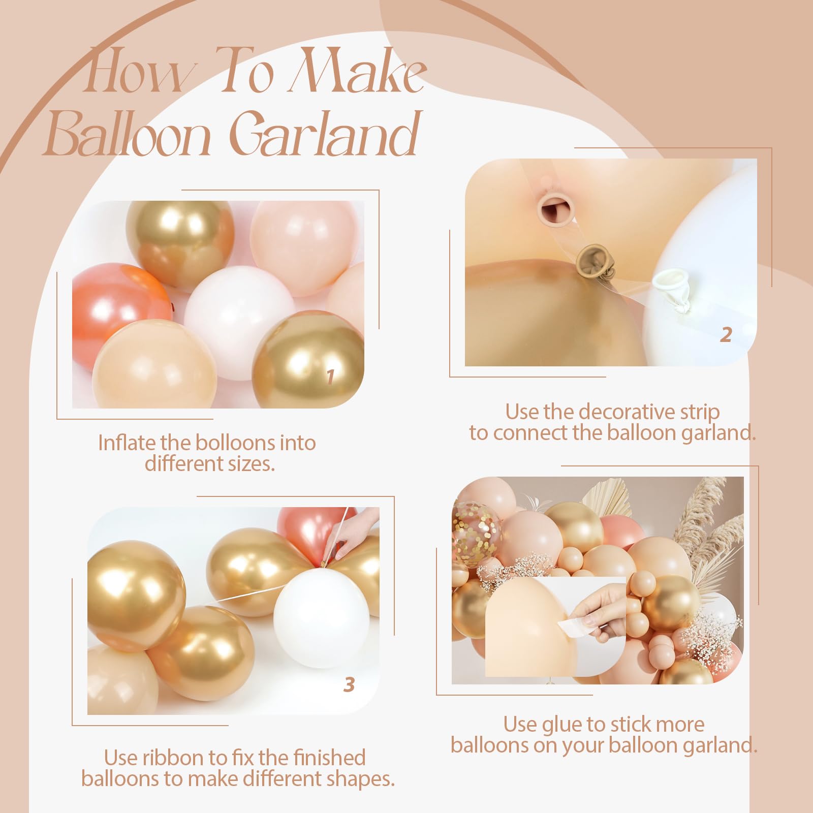 Pfirsich-Ballonbogen, Pfirsich-Luftballons, 125 Stück, mit pastell-orangefarbener, hautfarbener weißer Perle, Roségold, Metallic-Gold, Konfetti-Ballons für Boho-Babyparty, Brautschmuck, Hochzeit