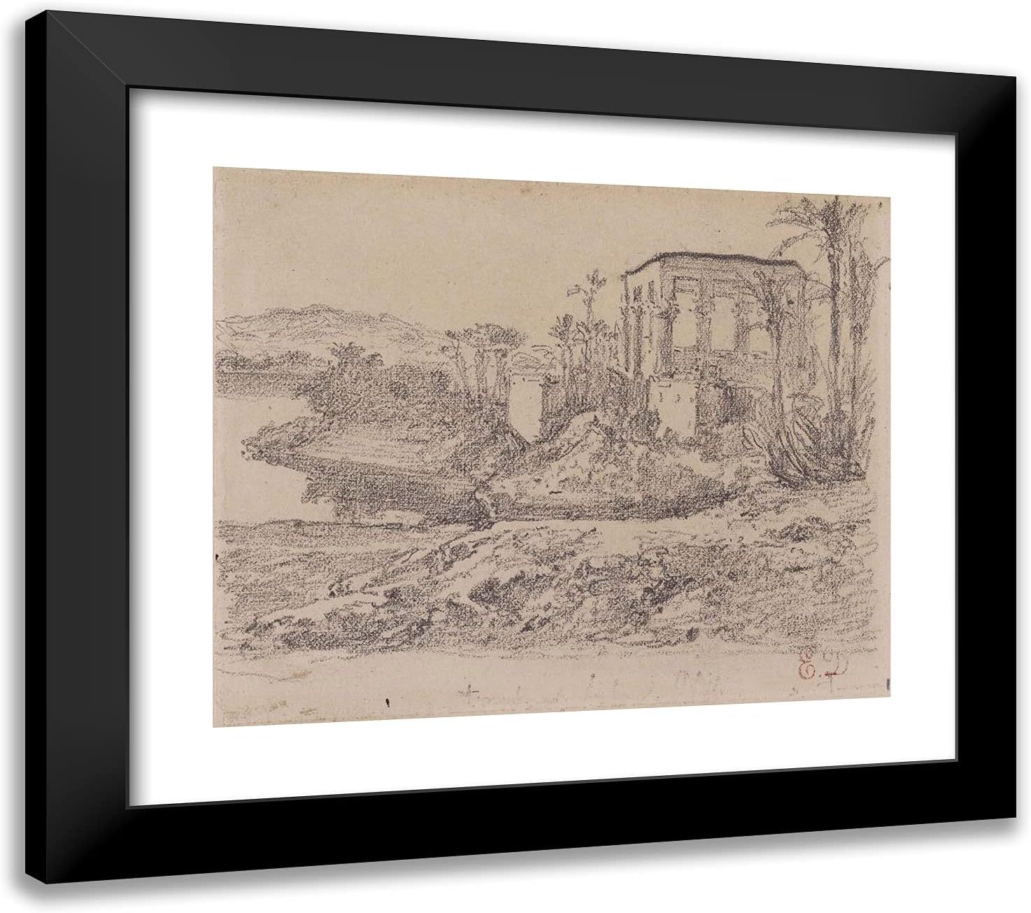 ArtDirect Delacroix, Eugene 23x20 Black Modern Framed Art Print Titled: Kiosk of Trajan at Philae