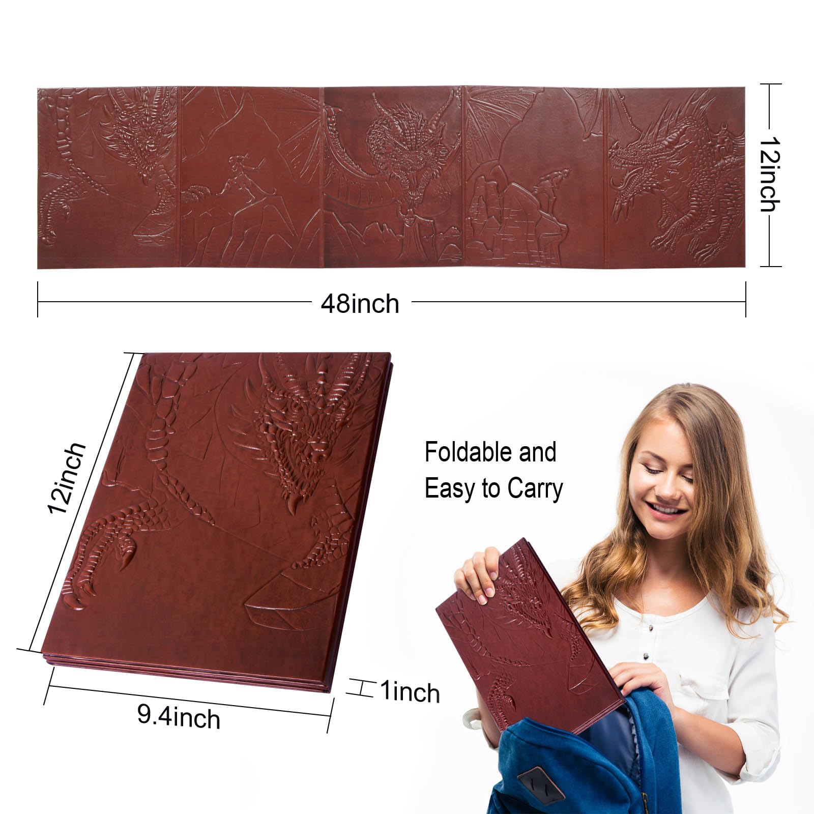 DND DM Screen 5e mit 5 Panels, 3D geprägtes Kunstleder Dungeon Master Screen mit klaren GM Taschen, Dungeons and Dragons Zubehör für DND Liebhaber