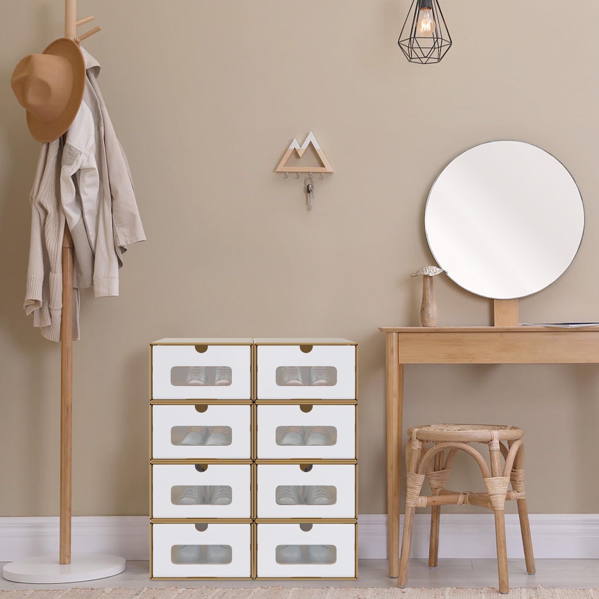 UISEBRT 30er Boxen-Set,Schuhboxen Stapelbar,Aufbewahrungsbox Schubladen mit Transparentes Sichtfenster,Schuhkarton Ordnungsboxen für Kinderzimmer,Büro,Wohnzimmer,Schlafzimmer, Braun