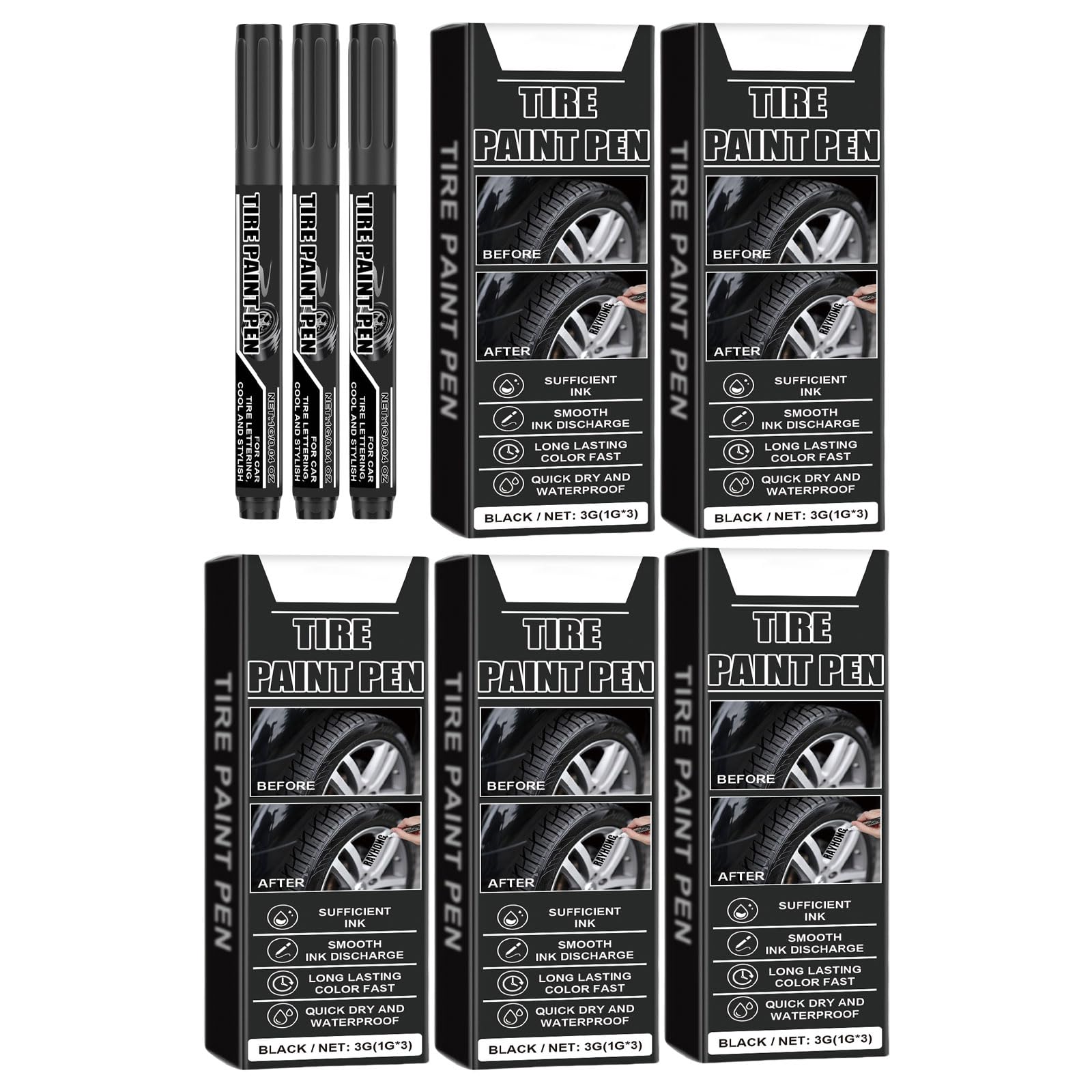 RBRMHM 15Pcs Black Paint Pen Car Tires Paint Pen Water Resistant Quick Drying Tire Marker Pen for Car Tires Scratch Repair
