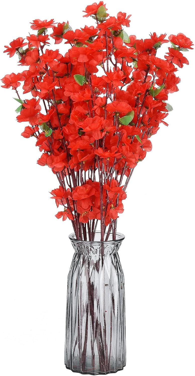 10PCS Artificial Cherry Blossom Flower Branches, 25.6 Inch Silk Spring Peach Blossom Bouquet Fake Flower Stems Arrangement for Wedding Home DIY Decoration