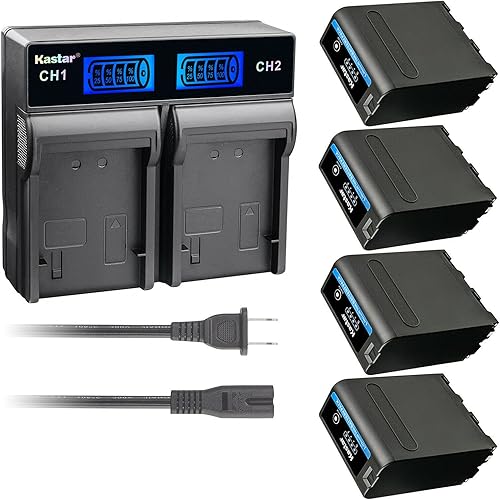 Kastar Paquete de 4 baterías NP-F990 PRO y LCD cargador rápido dual para Sony DCR-TR7 DCR-TR7000 DCR-TR7100 DCR-TR8000 DCR-TR8100 DCR-TRU47