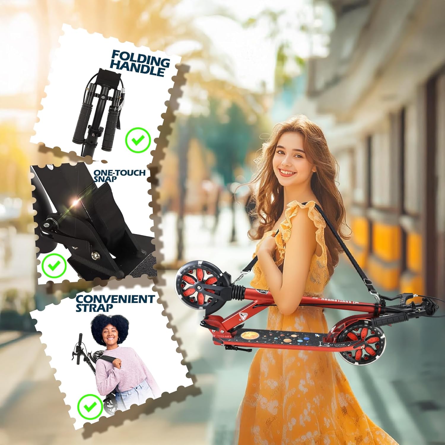 Adult Scooter for Kids, Teens, and Adults, LED 8-inch Big Wheels Commuter Scooters, Sport Folding Kick Scooter, with Kickstand, 4 Adjustable Levels. Bearing ABEC9, Max Load 240 LBS.