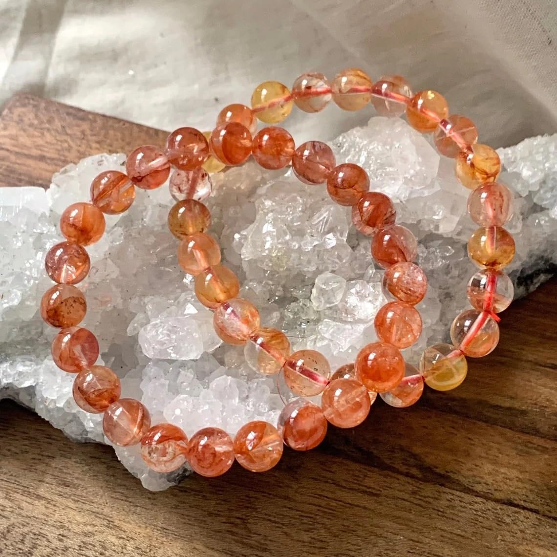 Braccialetto elastico in quarzo naturale semi-prezioso, 6 mm, perline rotonde lisce da 6 mm, braccialetto bohémien, braccialetto regolabile per meditazione spirituale, unisex, con pietre preziose,