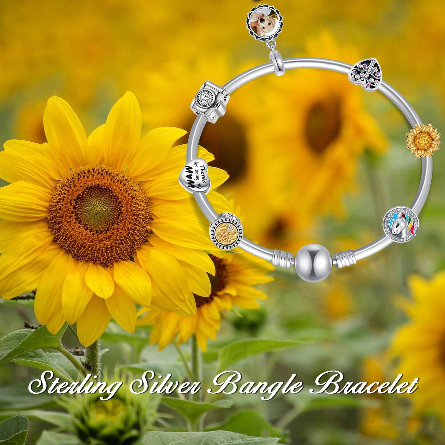 LONAGO Jewelry Moments Bangle Charm Bracelet 925 Sterling Silver Chain Bracelet Snap Clasp Fit Snake Charm Bead Birthday Gift for Women Mom