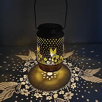 Lampe Solaire Jardin Colibri En Métal – Boule En Verre Fissuré, LED Jaune Chaud, étanche IP55, Décoration Extérieure