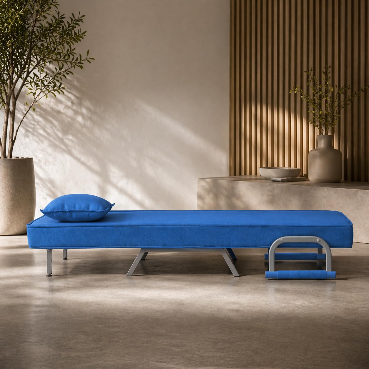 Schlafsessel Schlafsofa TED 3in1 mit Armlehne - Bettfunktion - Verstellbare Rückenlehne - inkl. Kopfkissen - Bis 200kg - Klappsessel Relaxsessel Sofabett Klappbett Gästebett Wohnzimmer Blau