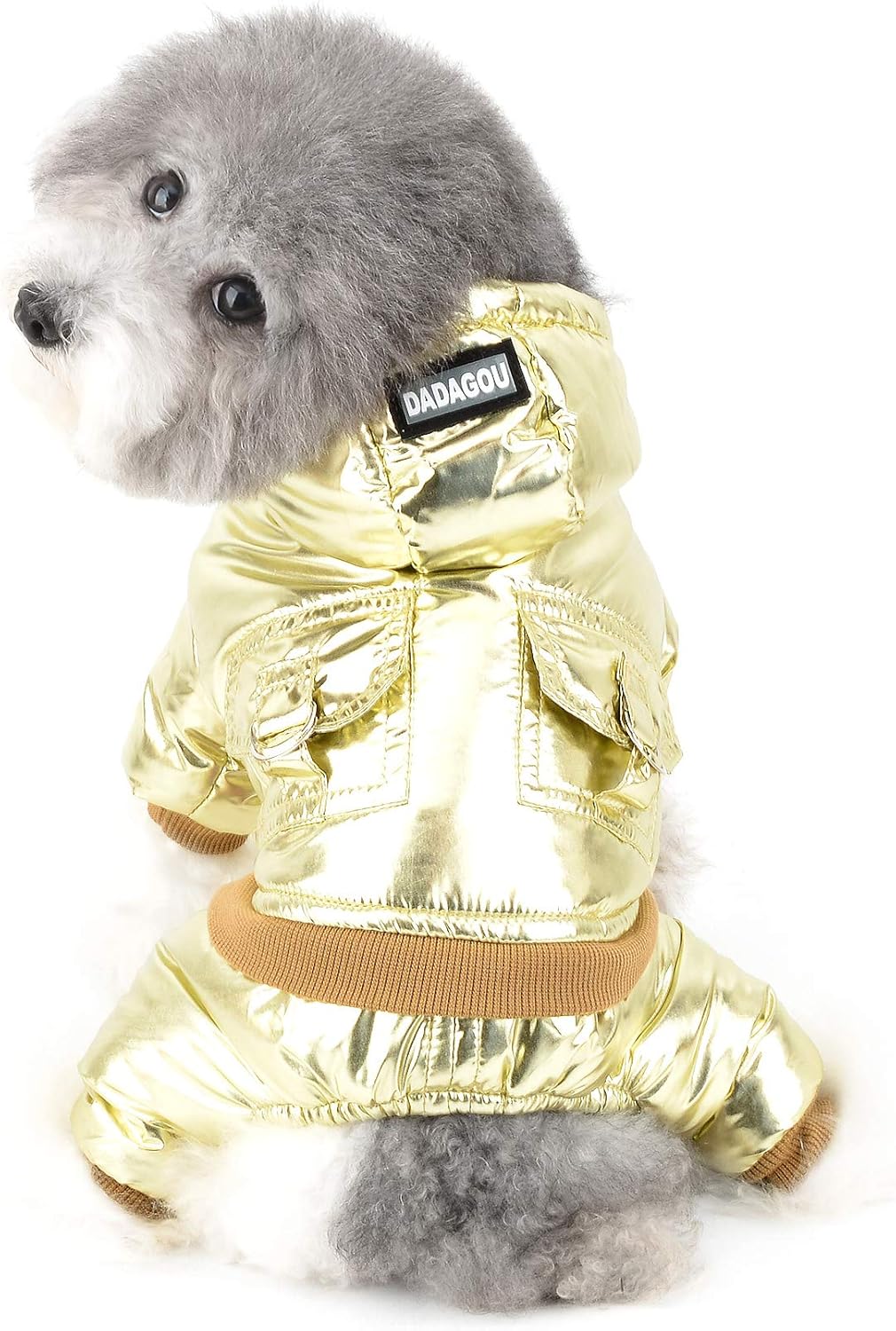 Ranphy Waterproof Pet Clothes Winter Small Dog Coat Puppy Hoodie with Leash Ring Super Soft Fleece Lined Jumpsuit Thicken Warm Padded Cold Weather Outdoor Apparel Snowsuit Snow Jacket Gold XXL