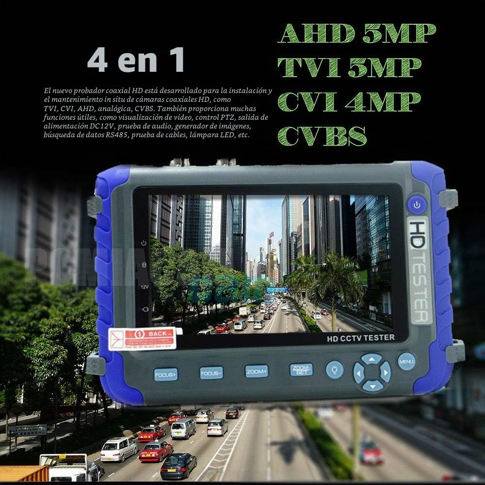 Profesional CCTV Tester IV8C 5 pulgadas 5MP AHD TVI 4MP CVI CVBS Tester de cámara de seguridad Probador coaxial HD Monitor de video con controlador PTZ Prueba de cable UTP DC 12V Salida