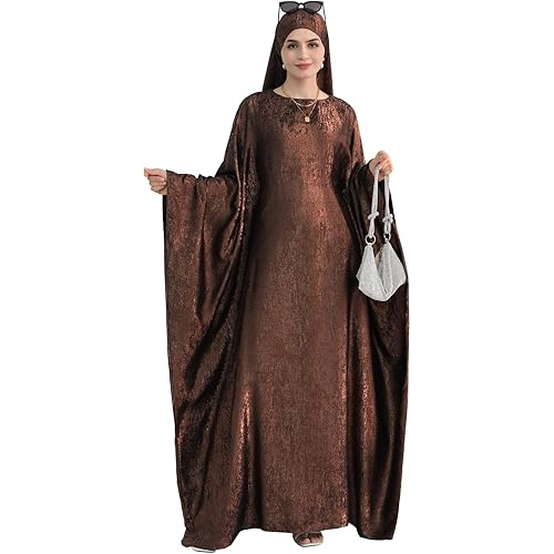 Prlemend Women Prayer Abaya Dubai Bat Sleeve Dress Islamic Printed Long Robe with Belt